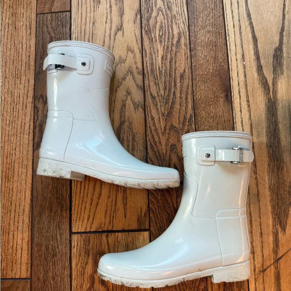 Hunter White Rain Boots with Buckle
